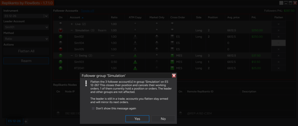 Confirmation window of a group Flatten with the Don't show this message again box